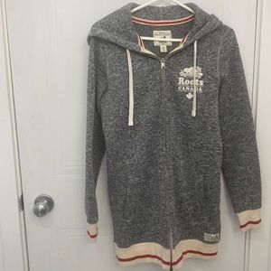 Roots Women’s THE Cabin 1973 Zip Up Hoodie in Salt and Pepper size Small
